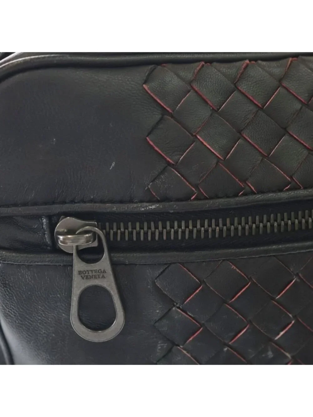 Bottega Veneta Intrecciato Shoulder Bag Black Orange Leather